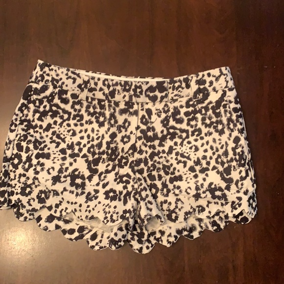 J Crew 4 black and white print linen blend scallop trim - Picture 1 of 5